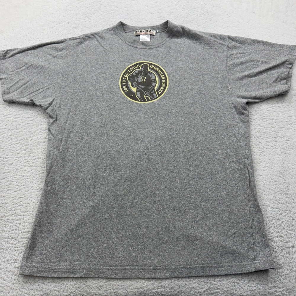 VTG‎ IRONHEAD Hockey Graphic T Shirt Mens M Gray Toe To Toe Tough Athletic